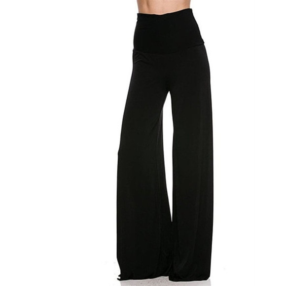 Pants - Solid High Waist Wide Leg Palazzo Pants